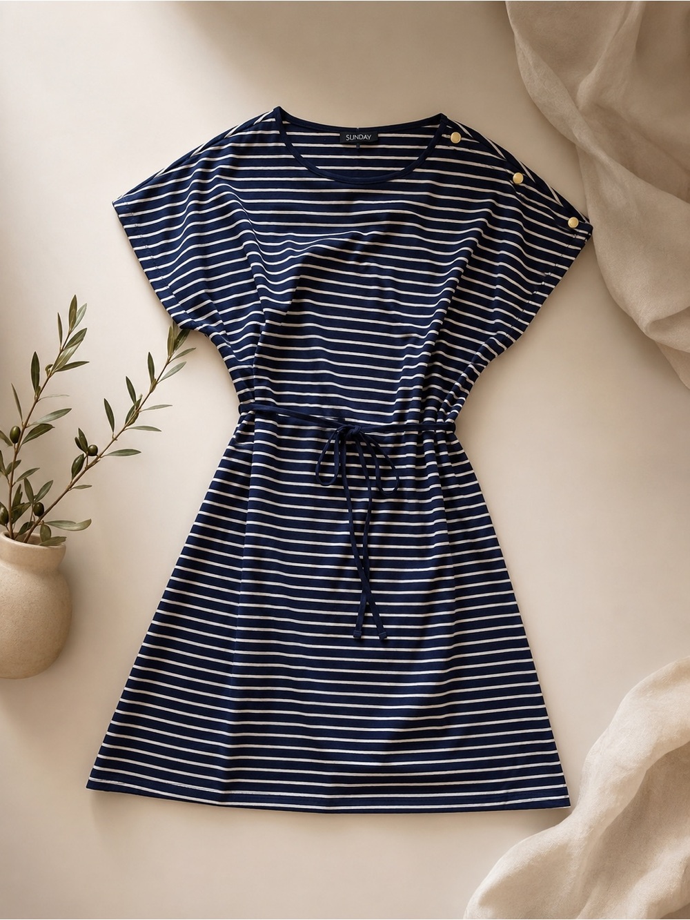 Sunday Navy and White Striped Boatneck Top